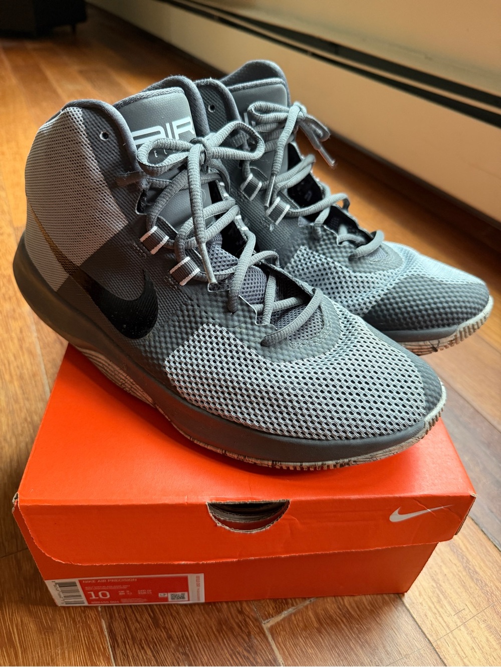 NIKE Air Precision sz Men 10 Gray/Black Basketball Court Sneaker Shoes 898455004